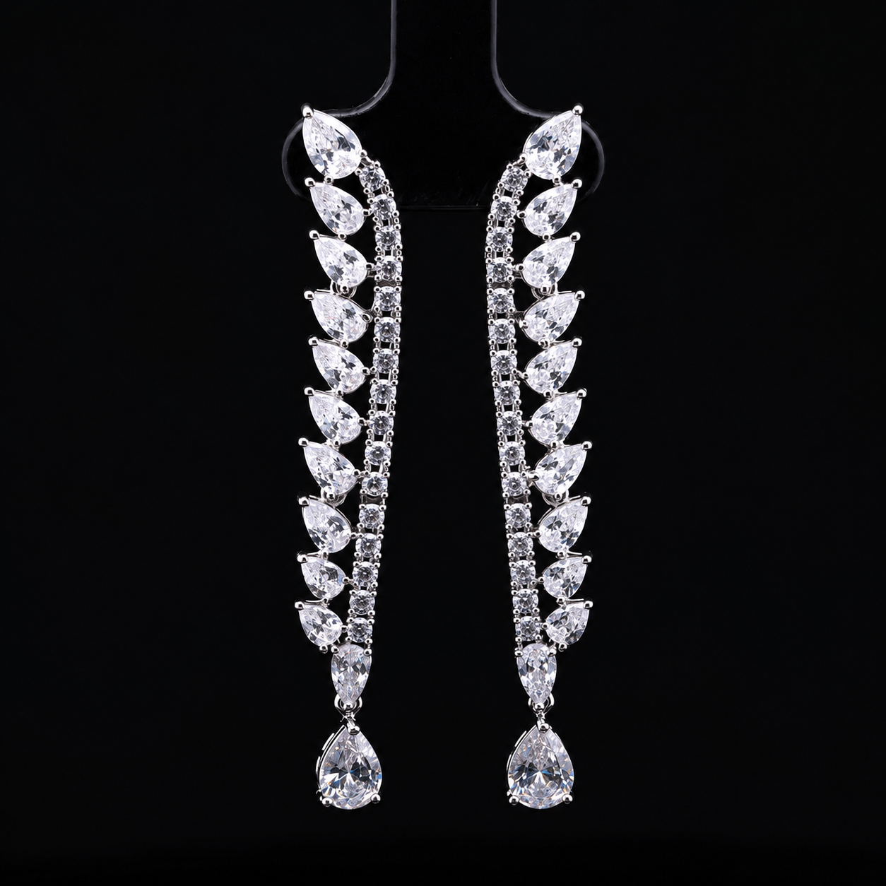 Durre Catalina White Cascading Leaf Bridal Jewelry Set with Premium Zircon Stones & Rhodium Finish