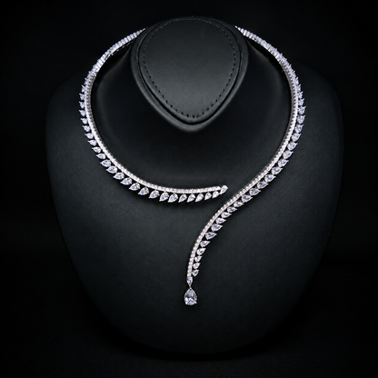 Durre Catalina White Cascading Leaf Bridal Jewelry Set with Premium Zircon Stones & Rhodium Finish