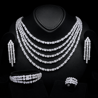 Durre Abby White Layered Luxury Bridal Full Set in High Quality Rhodium Plated Zircon Stones