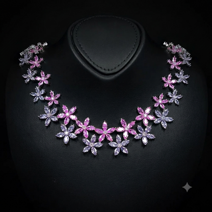 Durre Yusra Pink & Purple Bridal Jewelry Set with Premium Simulated Diamonds