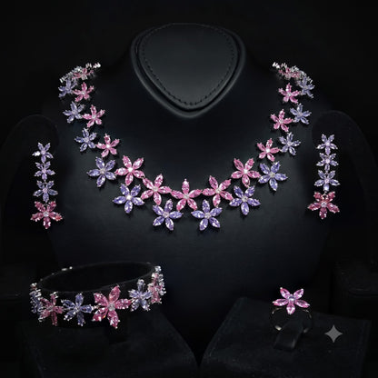 Durre Yusra Pink & Purple Bridal Jewelry Set with Premium Simulated Diamonds