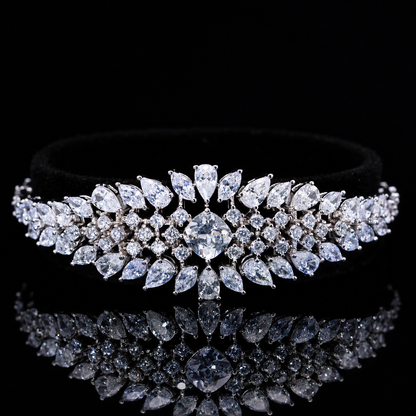 Durre White Luxury Bridal Full Set with High-Quality Simulated Diamonds, Rhodium Plated