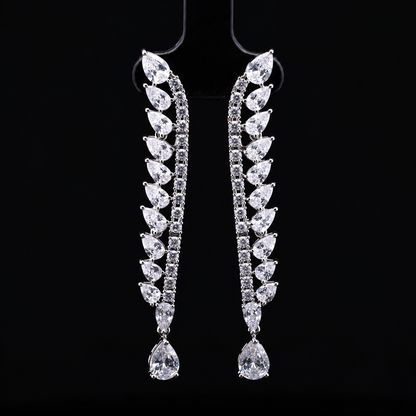 Durre Catalina White Cascading Leaf Bridal Jewelry Set with Premium Zircon Stones & Rhodium Finish