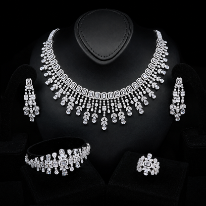 Durre Arabella Elegant White Bridal Jewelry Set with Premium Zircon Stones