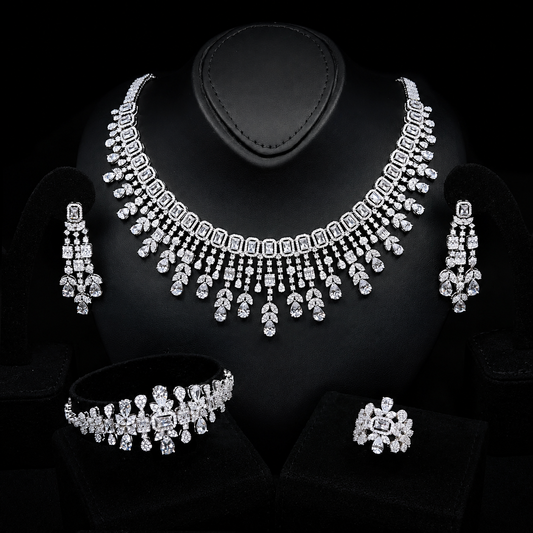 Durre Arabella Elegant White Bridal Jewelry Set with Premium Zircon Stones